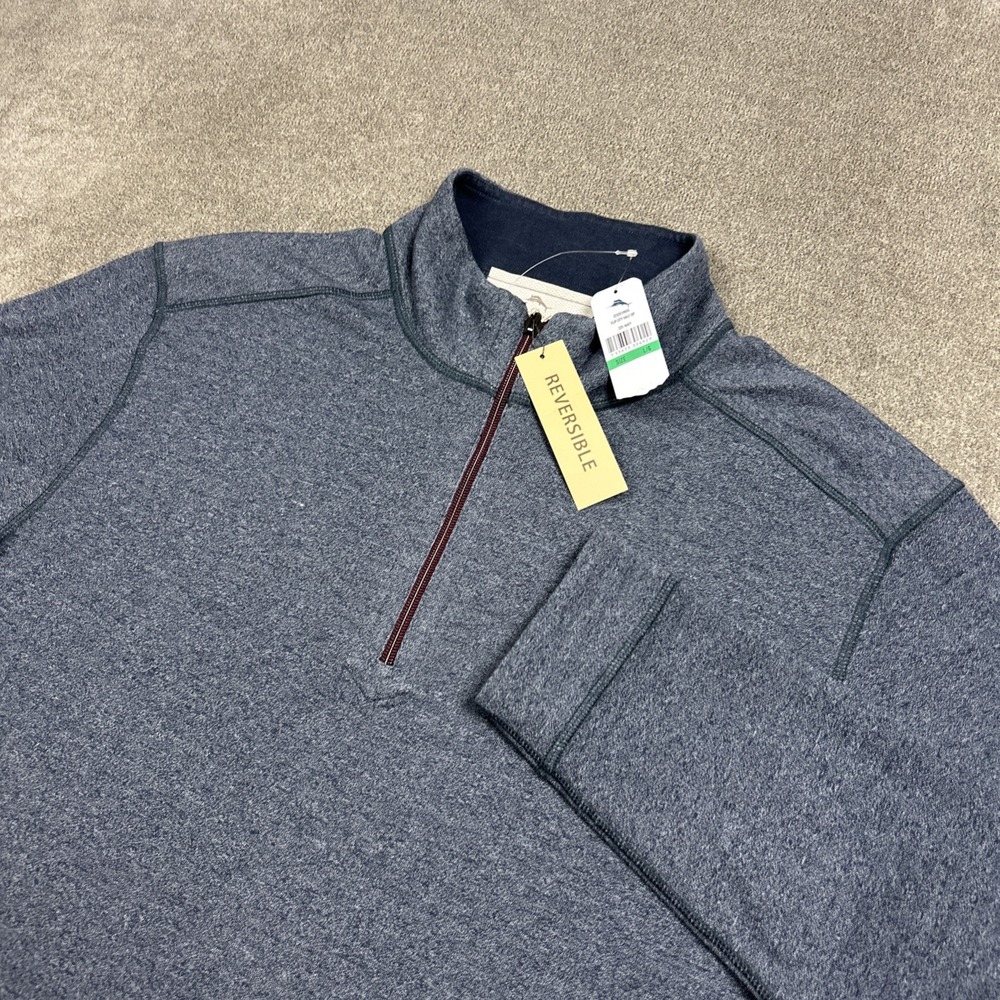 NEW Tommy Bahama Sweatshirt Mens Large Blue Flip City Half Zip Reversible 1/2